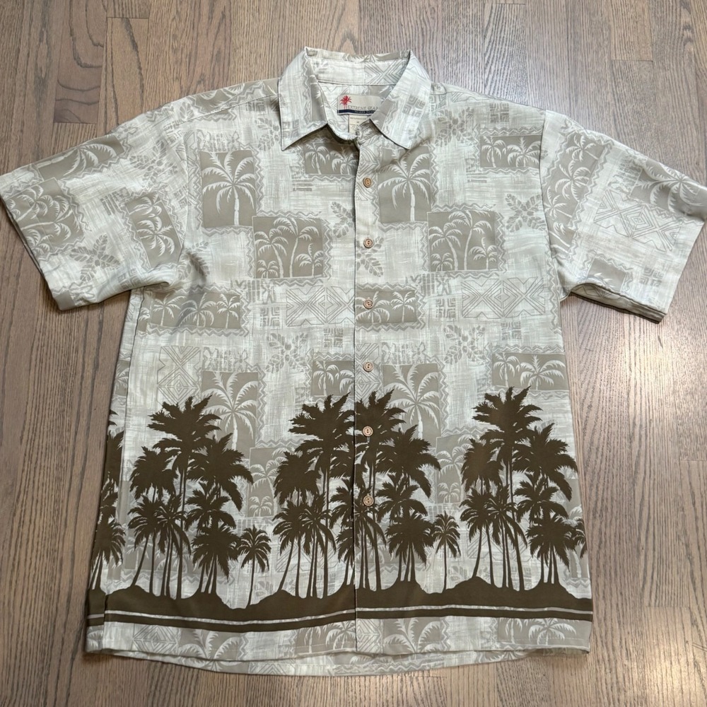 Extreme Gear Island Tropics Palm Tree Print Button Up‎ Shirt Mens Medium